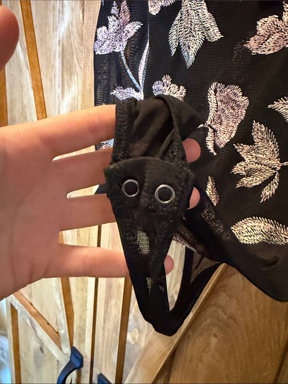 Express Black Sheer Bodysuit with Lavender Floral Embroidery - Picture 5 of 5